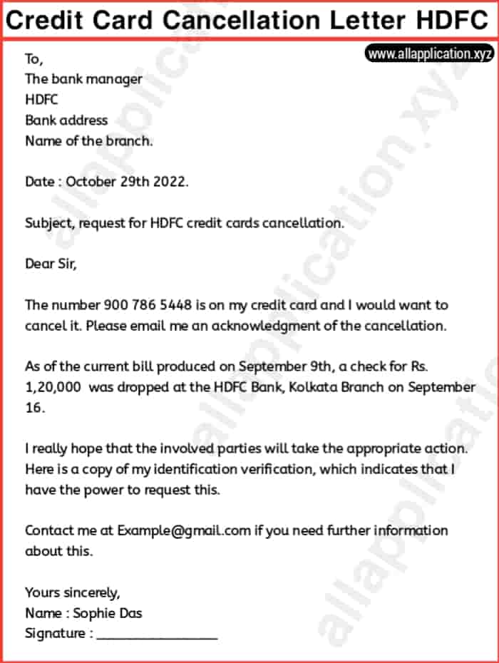 Credit Card Cancellation Letter HDFC