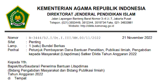 Petunjuk Pembayaran Dana Bantuan Penelitian, Publikasi Ilmiah, Pengabdian  kepada Masyarakat (Litapdimas) Satker Diktis Tahun Anggaran 2022