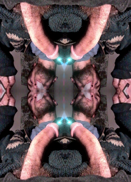 Oregonleatherboy sitting smoking a spliff with his cock out turned into a mirrored Kaleidoscope design