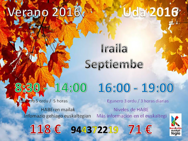 Cursos de septiembre del euskaltegi municipal de Barakaldo