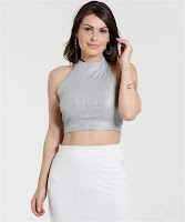 Moda Blusa Feminina Cropped Metalizado Marisa  