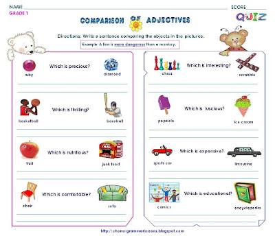 Grammar Worksheets Gr 1 Comparison Of Adjective Using More And Most