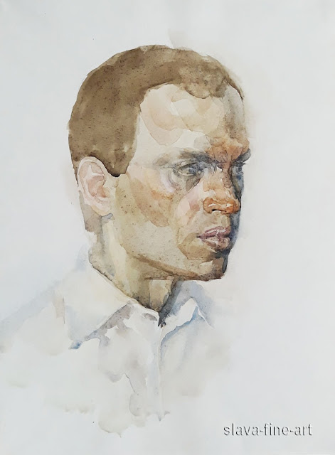 slava-fine-art 안영광 slava water color on paper portrait of a man study painting 