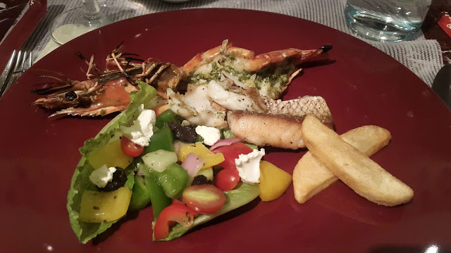 Mixed Grill of Fresh Seafood with Greek Salad and Crusty Bread