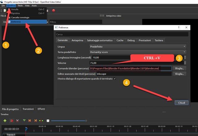 collegare il file exe di blender a openshot