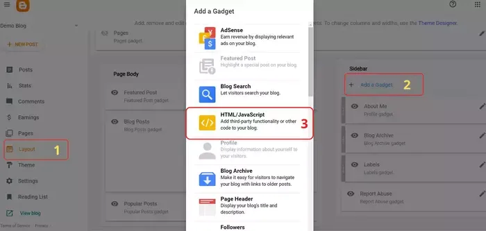 How to Add HTML/JavaScript Gadget in Blogger Layout How to Add HTML/JavaScript Gadget in Blogger Layout