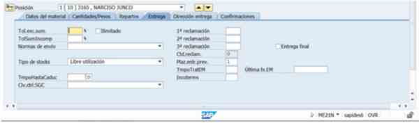 Menos pestañas en pedido de consignacion - SAP