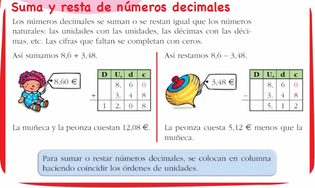 Resultado de imagen de sumas y restas con numeros decimales