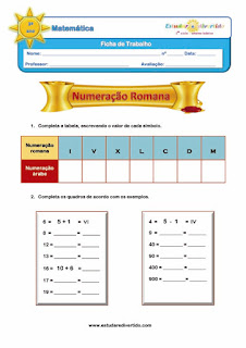 Ficha de Númeração Romana 1o.ciclo