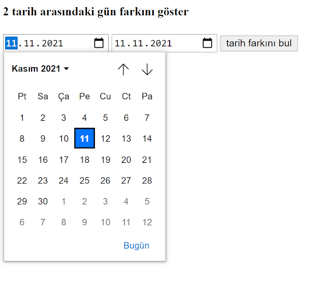 javascript ile 2 tarih arasındaki fakrı bul