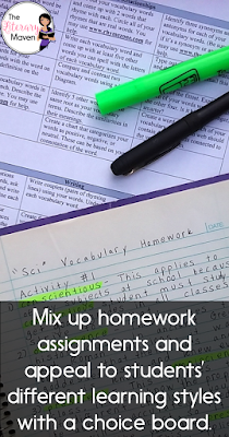 Meet your students' varying needs with motivating student through choice by using choice boards in the classroom to differentiate during novel units, homework assignments, author studies, and other units of study.