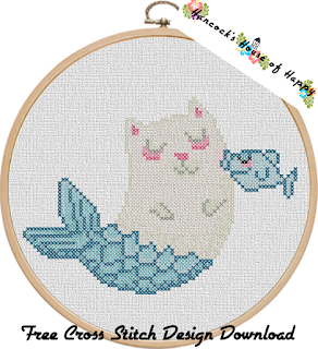 purrmaid cat mermaid cross stitch pattern free to download