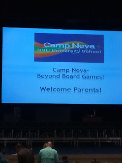 Projection welcoming parents to Camp Nova 2019 - Beyond Board Games