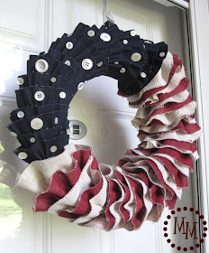 Burlap & Denim Ruffled Patriotic Wreath by The Scrap Shoppe Blog