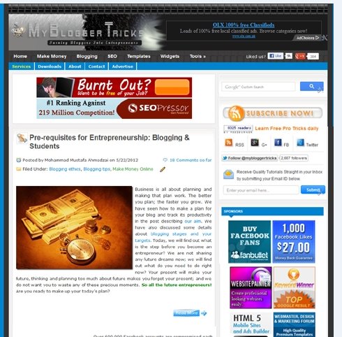 old MybloggerTricks Design look