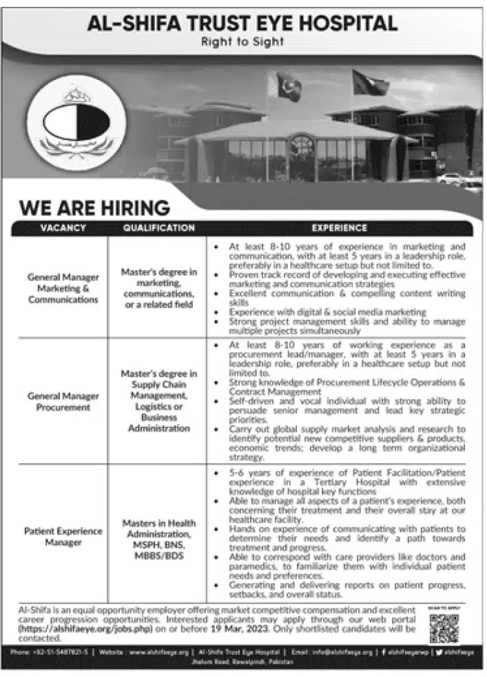 Al-Shifa Trust Eye Hospital Rawalpindi Jobs 2023 - Latest Advertisement