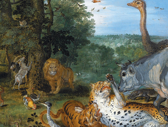 Фрагмент картины с кошачьими в райском саду. Ян Брейгель (Бархатный)