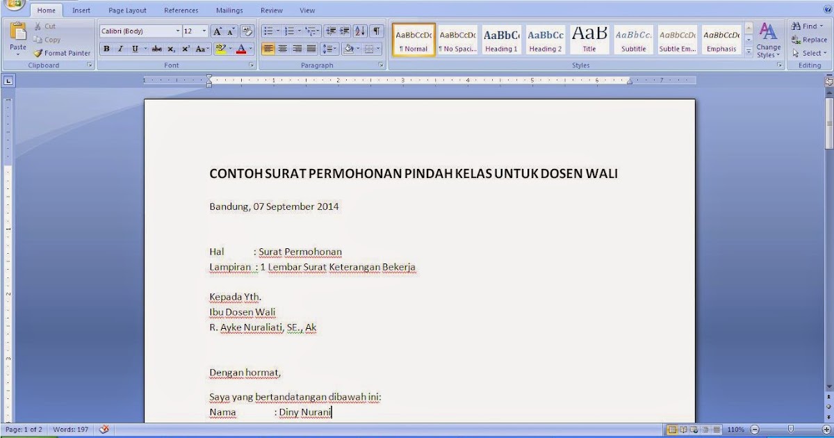 Contoh Surat Permohonan Pindah Kelas Kuliah Untuk Dosen 