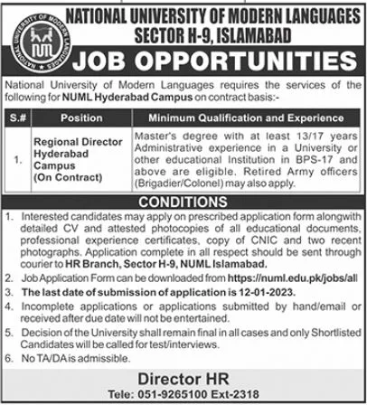 NUML Hyderabad Campus Jobs 2023 | Pak jobs