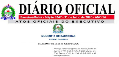 Confira o novo decreto da prefeitura de Barreiras