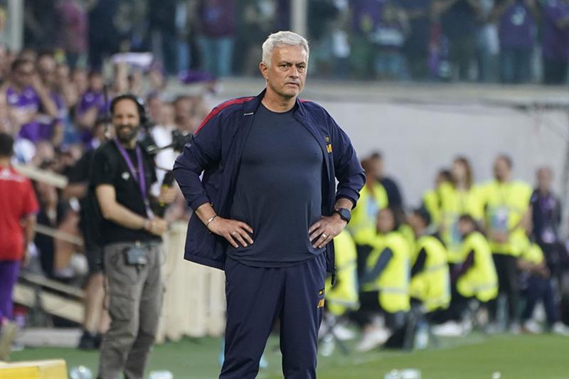Roma coach Jose Mourinho follows the action during a Serie A