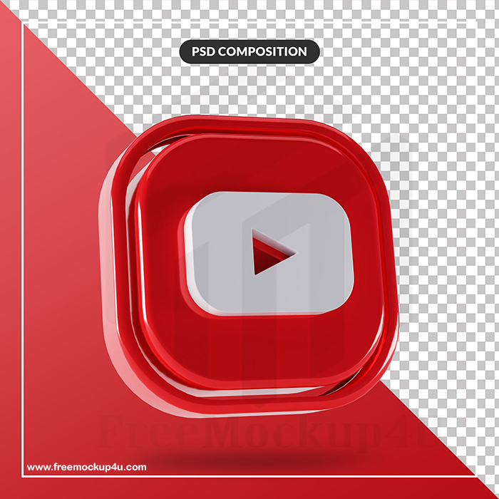 Glossy Youtube Logo Isolated 3D Design Psd