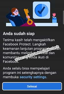 proses autentikasi facebook protect berhasil