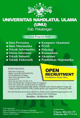 12 Lowongan Kerja Dosen Universitas Nahdlatul Ulama (UNU 