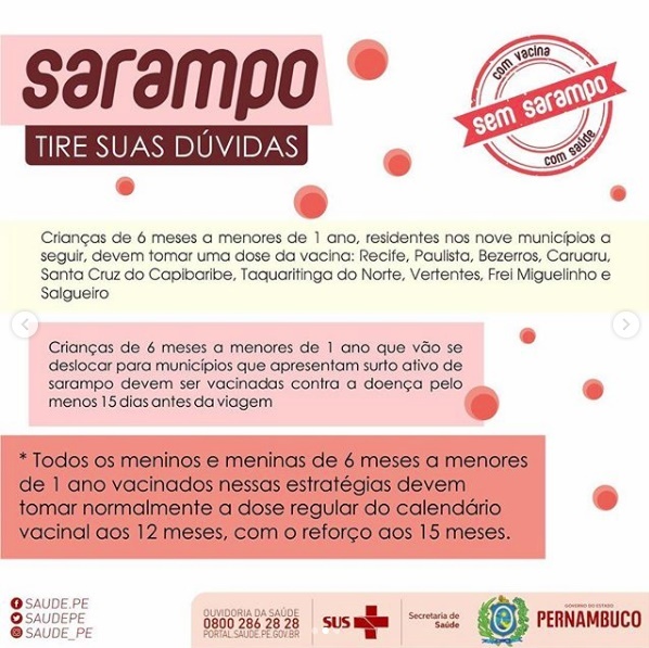 Com cinco casos de Sarampo confirmados em Pernambuco, Secretaria de Saúde fala sobre sintomas e prevenção da doença