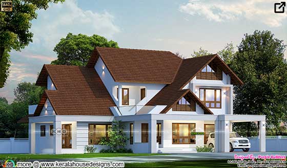 2936 sq-ft sloping roof double storied bungalow