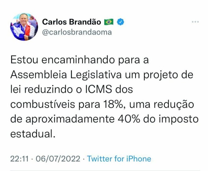 Brandão anuncia redução de quase 40% no ICMS dos combustíveis, energia elétrica e comunicações