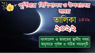 পূর্ণিমার নিশিপালন ও উপবাসের সময় তালিকা