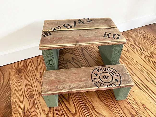 wooden stool with stencils