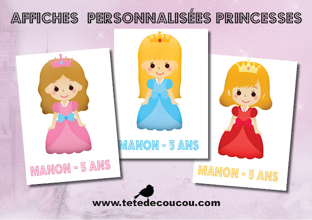 Affiches A4 Kit anniversaire personnalisé princesse fille rose à imprimer tête de coucou