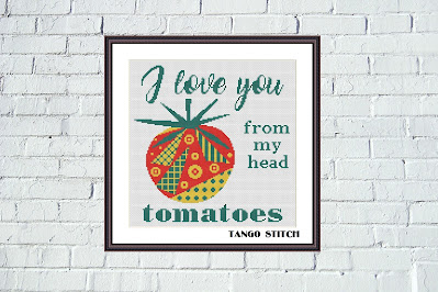 I love you from my head tomatoes funny romantic cross stitch pattern - Tango Stitch