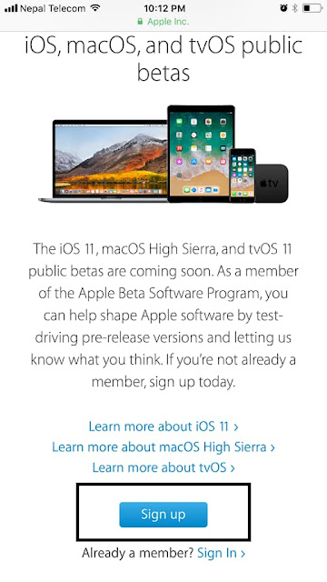  Step 1: Launch Safari on your iOS device and enter Apple's public beta website https://beta.apple.com/sp/betaprogram/