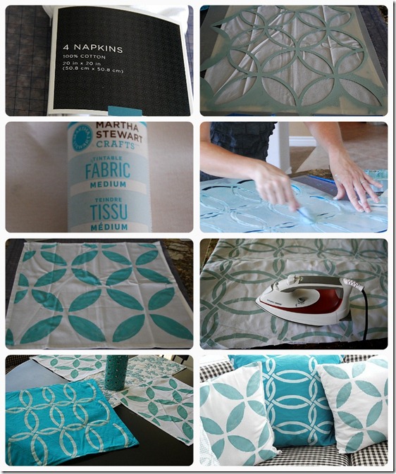 stenciled napkin pillows collage