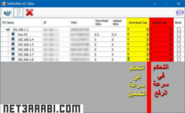 برنامج لمعرفة الاجهزة المتصلة بالشبكة والتحكم بها للكمبيوتر Selfishnet