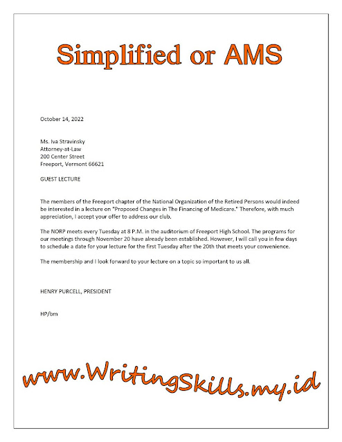 Simplified or AMS Layout Format of Business Letters Example