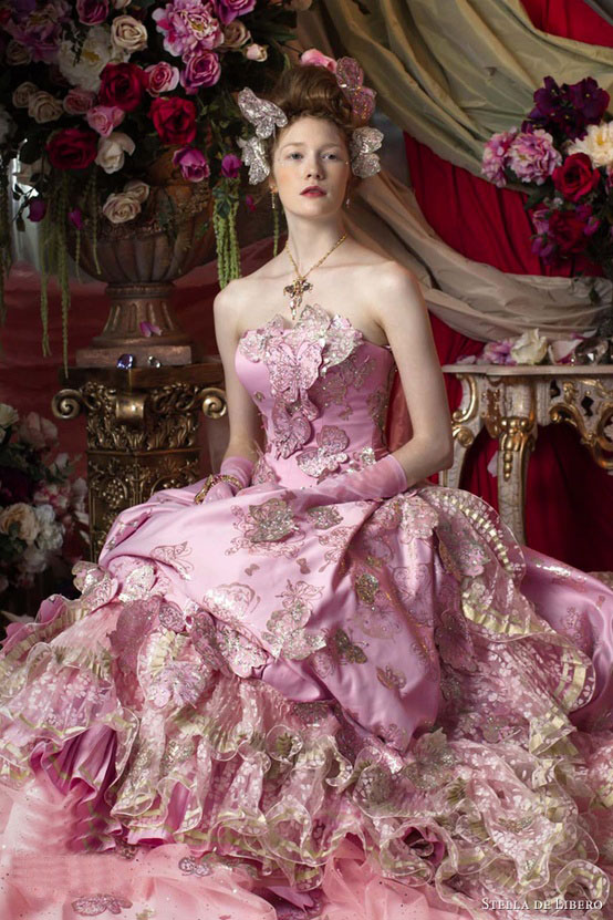 pink elegant rococo style palace wedding dresses