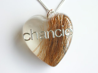 Personalised heart shaped resin pendant containing horse hair