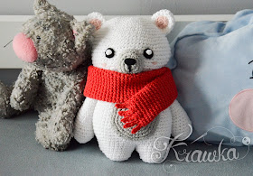 Krawka: Polar bear with a red scarf, winter christmas crochet pattern amigurumi for a classical teddy bear pattern by Krawka
