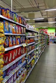 Stocked shelves at a supermarket