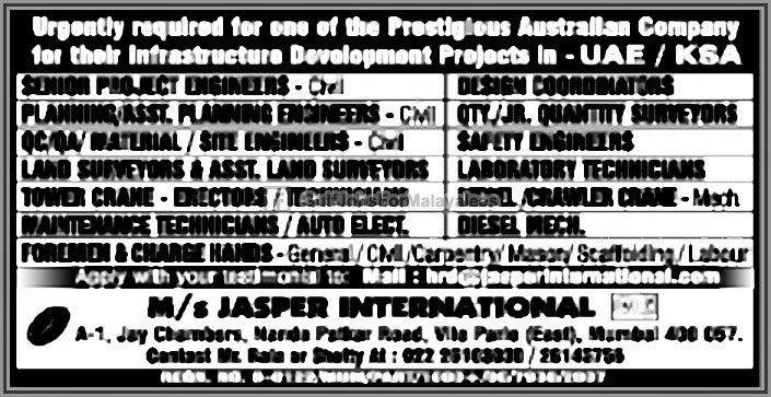 Urgently Required For an Australian Company In UAE & KSA