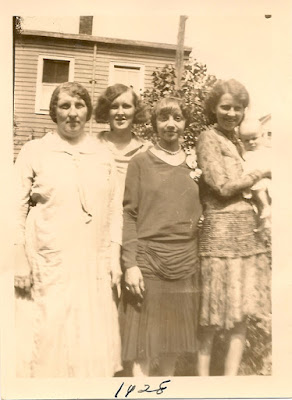Alice (Rimkus) Karvoius, Sophie (Karvoius) Dixon, a friend, Estelle Karvoius. Elizabeth, NJ. 1928.