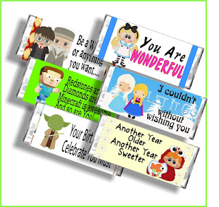 Get a sneak peak into our new Character Birthday Candy Bar Wrapper eBook with these 6 character candy bar wrappers.  You'll find Harry Potter, Alice in Wonderland, Minecraft, Frozen, Star Wars, and Sesame Street as well as a coupon to get the complete book so you can give Candy Bar Cards to all your friends for their birthday.