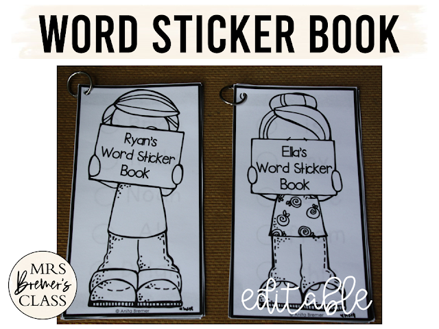 Editable Word Sticker Books for practice with any words- sight words, spelling words, vocabulary words, name learning for Kindergarten and First Grade