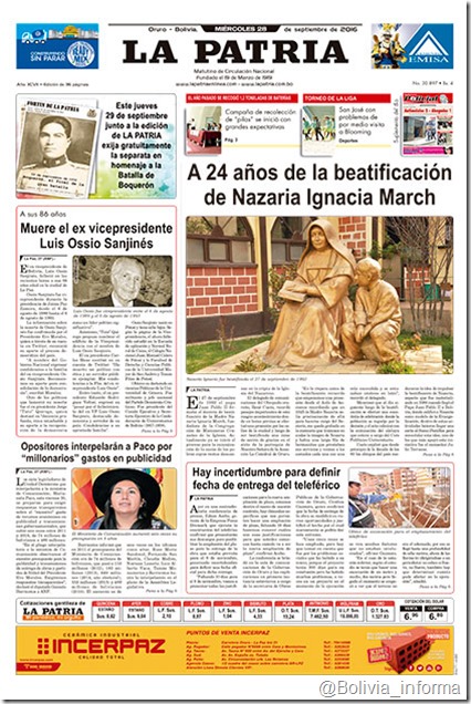 La Patria “Periódico de Circulación Nacional”: periódico orureño