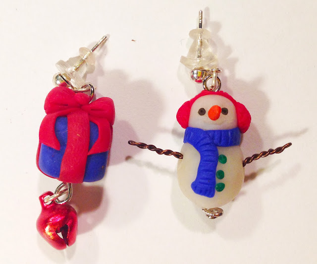 snowman Christmas earrings, polymer clay earrings