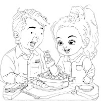 Father pappa and daughter eating together coloring page